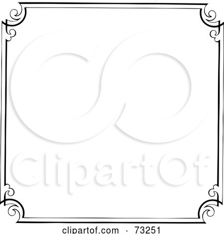 Royalty-Free (RF) Clipart Illustration of a Black And White Thin Border Frame With Swirly Corners by BestVector