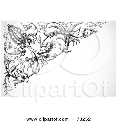 Royalty-Free (RF) Clipart Illustration of a Black And White Intricate Floral Corner Border - Version 4 by BestVector