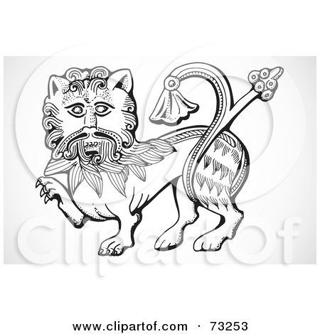 Royalty-Free (RF) Clipart Illustration of a Black And White Vintage Lion Design Element by BestVector
