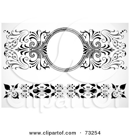 Royalty-Free (RF) Clipart Illustration of a Digital Collage Of Black And White Ornate Borders, One With A Circle by BestVector