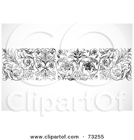 Royalty-Free (RF) Clipart Illustration of a Black And White Floral Border Design Element - Version 1 by BestVector