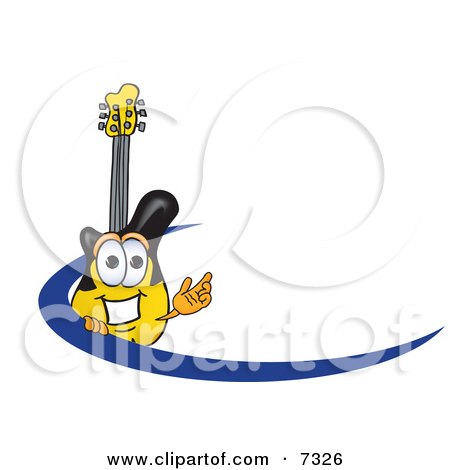 Clipart Picture of a Guitar Mascot Cartoon Character Logo With a Blue Dash by Mascot Junction