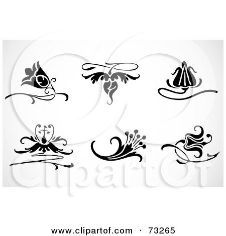 Royalty-Free (RF) Clipart Illustration of a Digital Collage Of Black And White Flowers On Stems Elements by BestVector