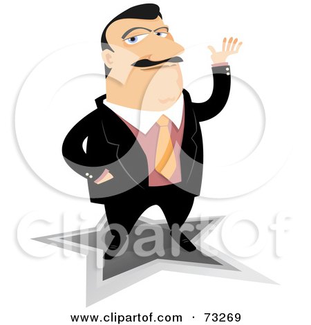 Royalty-Free (RF) Clipart Illustration of a Confident Businessman Gesturing With His Hand And Standing On A Star by Qiun