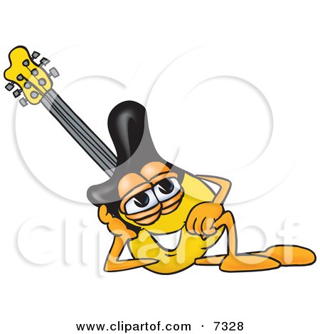 Clipart Picture of a Guitar Mascot Cartoon Character Resting His Head on His Hand by Mascot Junction