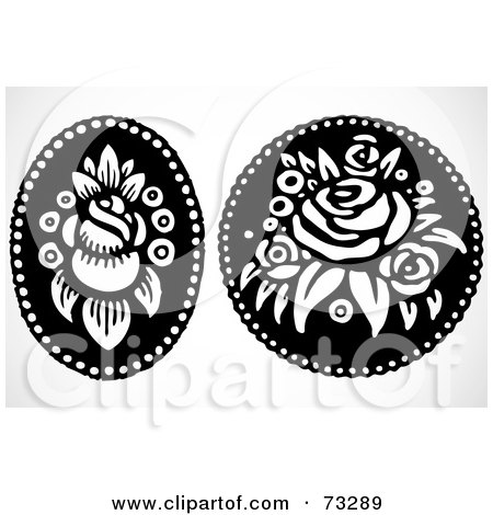 Royalty-Free (RF) Clipart Illustration of a Digital Collage Of Black And White Oval And Round Flower Elements by BestVector