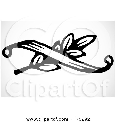 Royalty-Free (RF) Clipart Illustration of a Black And White Scroll Over Leaves by BestVector