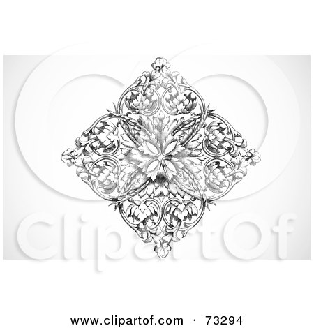 Royalty-Free (RF) Clipart Illustration of a Black And White Ornate Diamond Of Leaves by BestVector