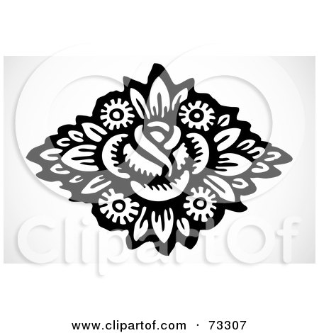 Royalty-Free (RF) Clipart Illustration of a Black And White Rose And Daisy Accent by BestVector