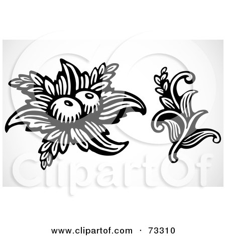 Royalty-Free (RF) Clipart Illustration of a Digital Collage Of Black And White Leaves And Berries by BestVector