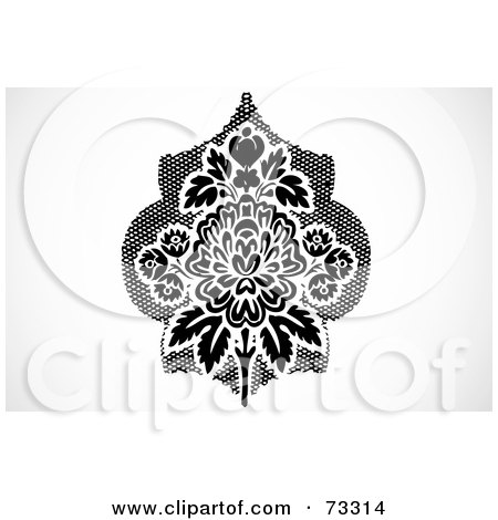 Royalty-Free (RF) Clipart Illustration of a Black And White Bold Floral Element Over Black Dots by BestVector