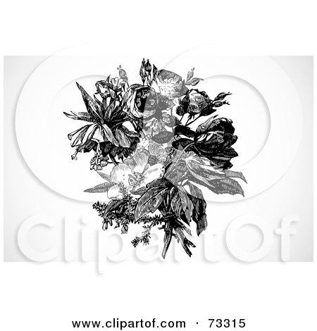 Royalty-Free (RF) Clipart Illustration of a Black And White Rose And Mixed Flower Bouquet by BestVector