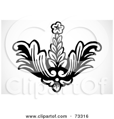 Royalty-Free (RF) Clipart Illustration of a Black And White Leafy Plant With A Flower by BestVector