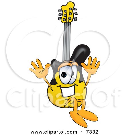 Clipart Picture of a Guitar Mascot Cartoon Character Jumping by Mascot Junction