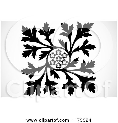 Royalty-Free (RF) Clipart Illustration of a Black And White Floral Circle With Bold Leaves by BestVector