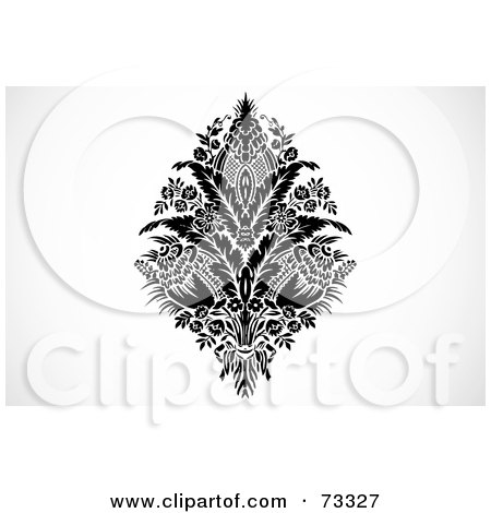 Royalty-Free (RF) Clipart Illustration of a Black And White Floral Bouquet With Feathers by BestVector