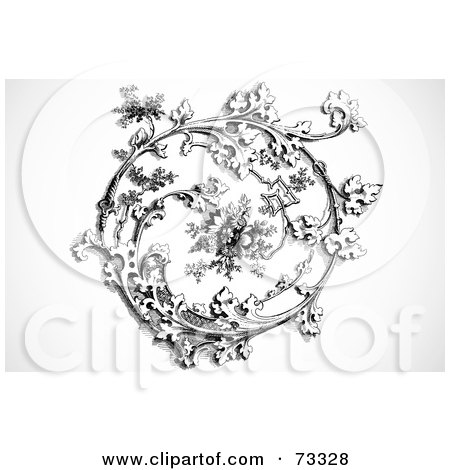 Royalty-Free (RF) Clipart Illustration of a Black And White Intricate Floral Spiral by BestVector