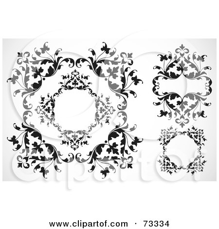 Royalty-Free (RF) Clipart Illustration of a Digital Collage Of Black And White Leafy Frames by BestVector