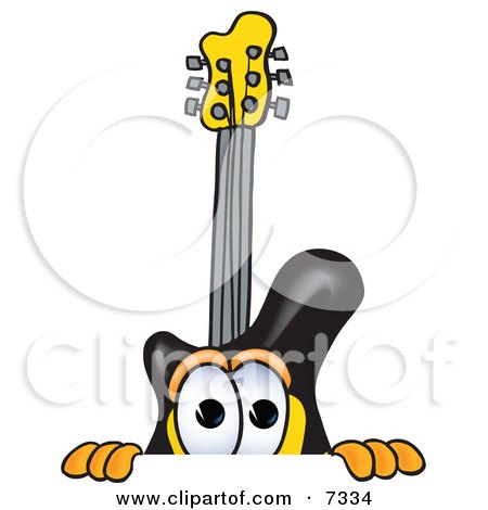 Clipart Picture of a Guitar Mascot Cartoon Character Peeking Over a Surface by Mascot Junction