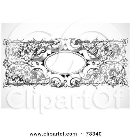 Royalty-Free (RF) Clipart Illustration of a Black And White Blank Grape Text Box Border by BestVector