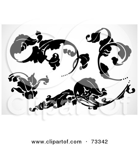 Royalty-Free (RF) Clipart Illustration of a Digital Collage Of Black And White Bold Leafy Vine Elements by BestVector