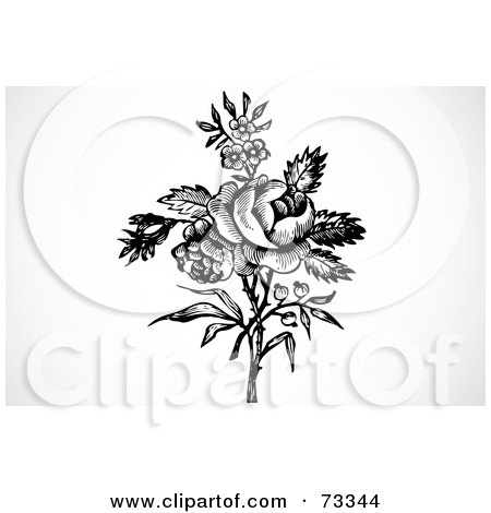 Royalty-Free (RF) Clipart Illustration of a Black And White Bouquet Of Roses And Forget Me Nots by BestVector