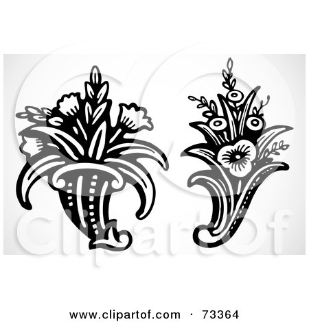 Royalty-Free (RF) Clipart Illustration of a Digital Collage Of Black And White Floral Bouquets by BestVector