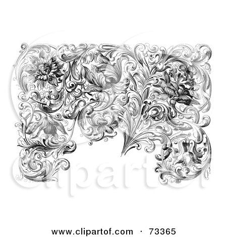 Royalty-Free (RF) Clipart Illustration of a Black And White Vintage Ornate Floral And Leaf Element by BestVector