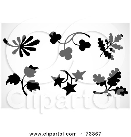 Royalty-Free (RF) Clipart Illustration of a Digital Collage Of Black Leaf And Twig Silhouettes by BestVector