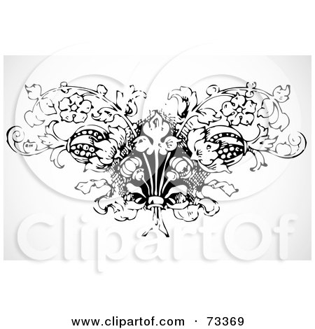 Royalty-Free (RF) Clipart Illustration of a Black And White Flourish Over A Dark Circle by BestVector