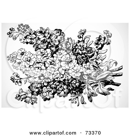 Royalty-Free (RF) Clipart Illustration of a Black And White Bouquet Of Forget Me Nots by BestVector