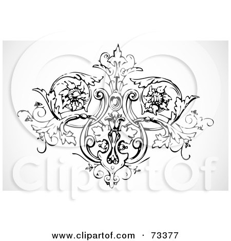 Royalty-Free (RF) Clipart Illustration of a Black And White Cross Shaped Vine Scroll Design Element by BestVector