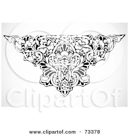 Royalty-Free (RF) Clipart Illustration of a Black And White Floral Triangle With Scrolled Leaves by BestVector