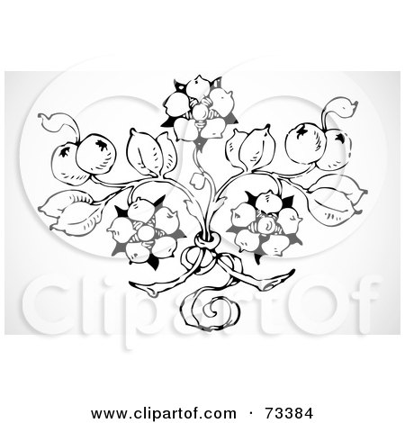 Royalty-Free (RF) Clipart Illustration of a Black And White Ribbon Tied To Flower And Berry Stems by BestVector