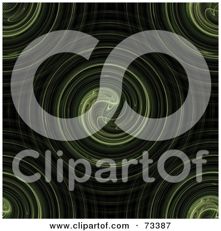 Royalty-Free (RF) Clipart Illustration of a Seamless Background Of Green Circular Fractal Ripples On Black by oboy