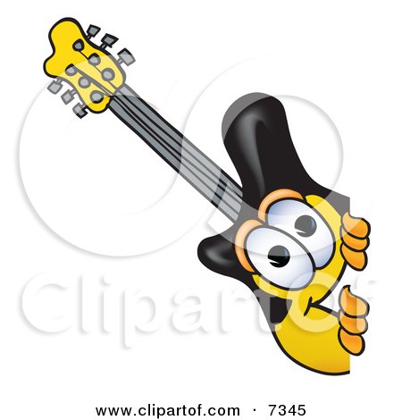 Clipart Picture of a Guitar Mascot Cartoon Character Peeking Around a Corner by Mascot Junction