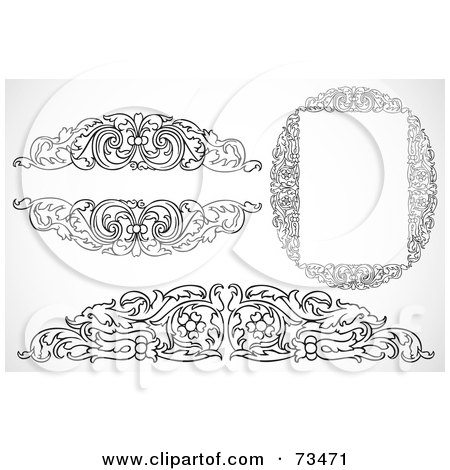 Royalty-Free (RF) Clipart Illustration of a Digital Collage Of Black And White Leafy Border Frames, Headers And Text Boxes by BestVector