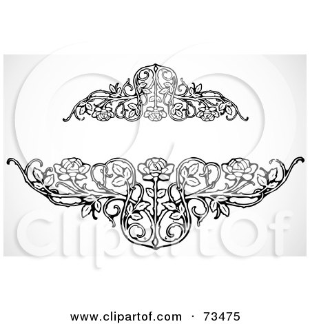 Royalty-Free (RF) Clipart Illustration of a Black And White Elegant Blank Rose Text Box by BestVector