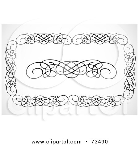 Royalty-Free (RF) Clipart Illustration of a Digital Collage Of Black And White Scrolled Borders And Headers by BestVector