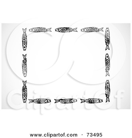 Royalty-Free (RF) Clipart Illustration of a Black And White Fish Border Frame by BestVector