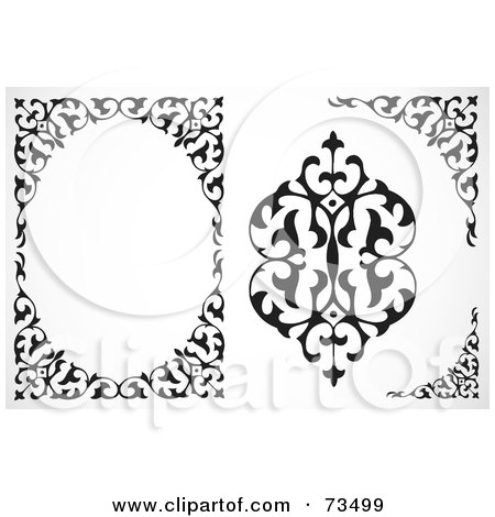 Royalty-Free (RF) Clipart Illustration of a Digital Collage Of A Black And White Floral Border Frame And Element - Version 1 by BestVector
