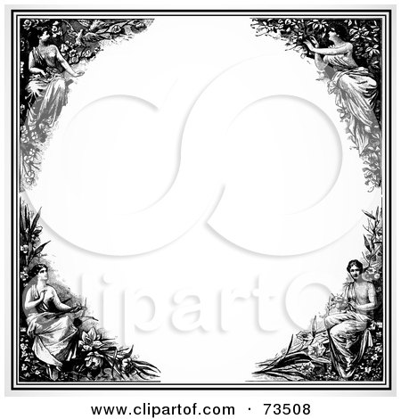 Royalty-Free (RF) Clipart Illustration of a Black And White Maiden Border Frame by BestVector