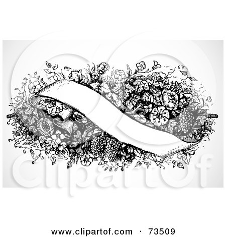 Royalty-Free (RF) Clipart Illustration of a Blank Banner Over An Ornate Floral Bouquet by BestVector
