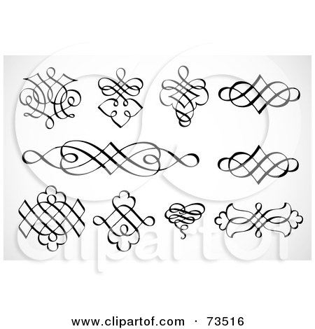 Royalty-Free (RF) Clipart Illustration of a Black And White Digital Collage Of Swirly Designs - Version 2 by BestVector