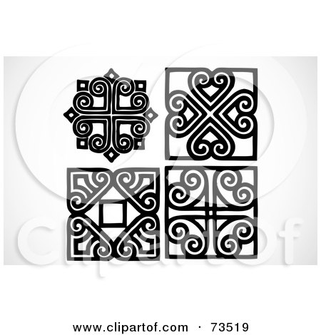 Royalty-Free (RF) Clipart Illustration of a Digital Collage Of Black And White Heart And Cross Patterned Tiles by BestVector