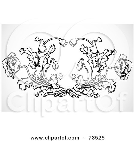 Royalty-Free (RF) Clipart Illustration of a Black And White Ornate Poppy Design Element by BestVector