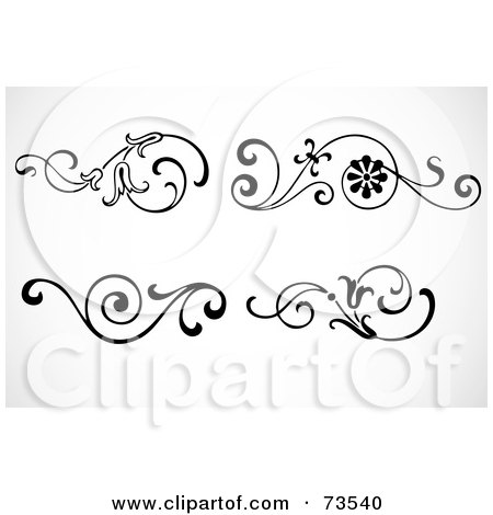 Royalty-Free (RF) Clipart Illustration of a Black And White Digital Collage Of Floral Swirly Designs by BestVector