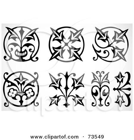 Royalty-Free (RF) Clipart Illustration of a Digital Collage Of Black And White Floral Tribal Design Elements by BestVector