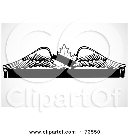 Royalty-Free (RF) Clipart Illustration of a Black And White Winged Leaf And Banner Border Design Element by BestVector
