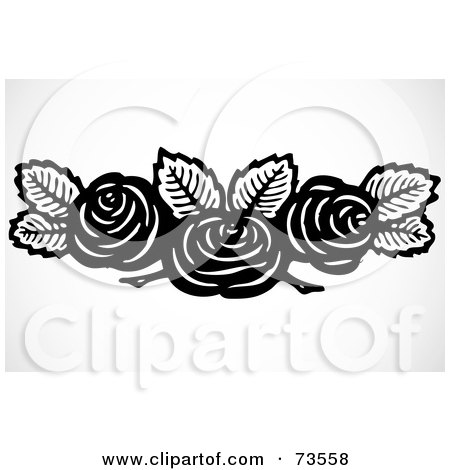 Royalty-Free (RF) Clipart Illustration of a Black And White Rose And Leaf Header by BestVector